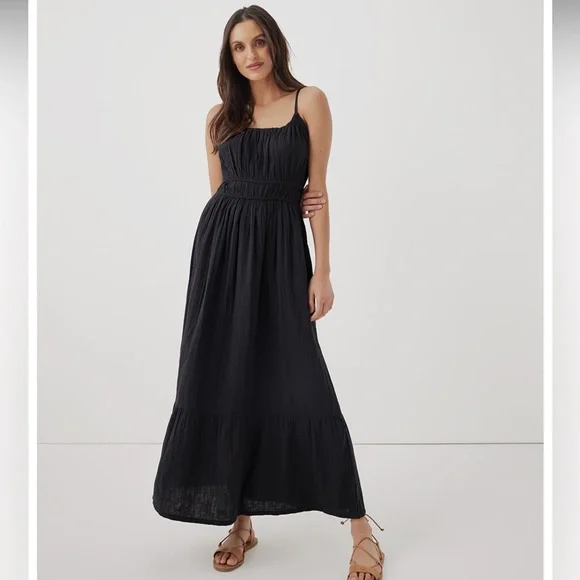 Pact | Dresses | Pact Coastal Double Gauze 0 Organic Cotton Black Cami Maxi  Dress With Pockets | Poshmark